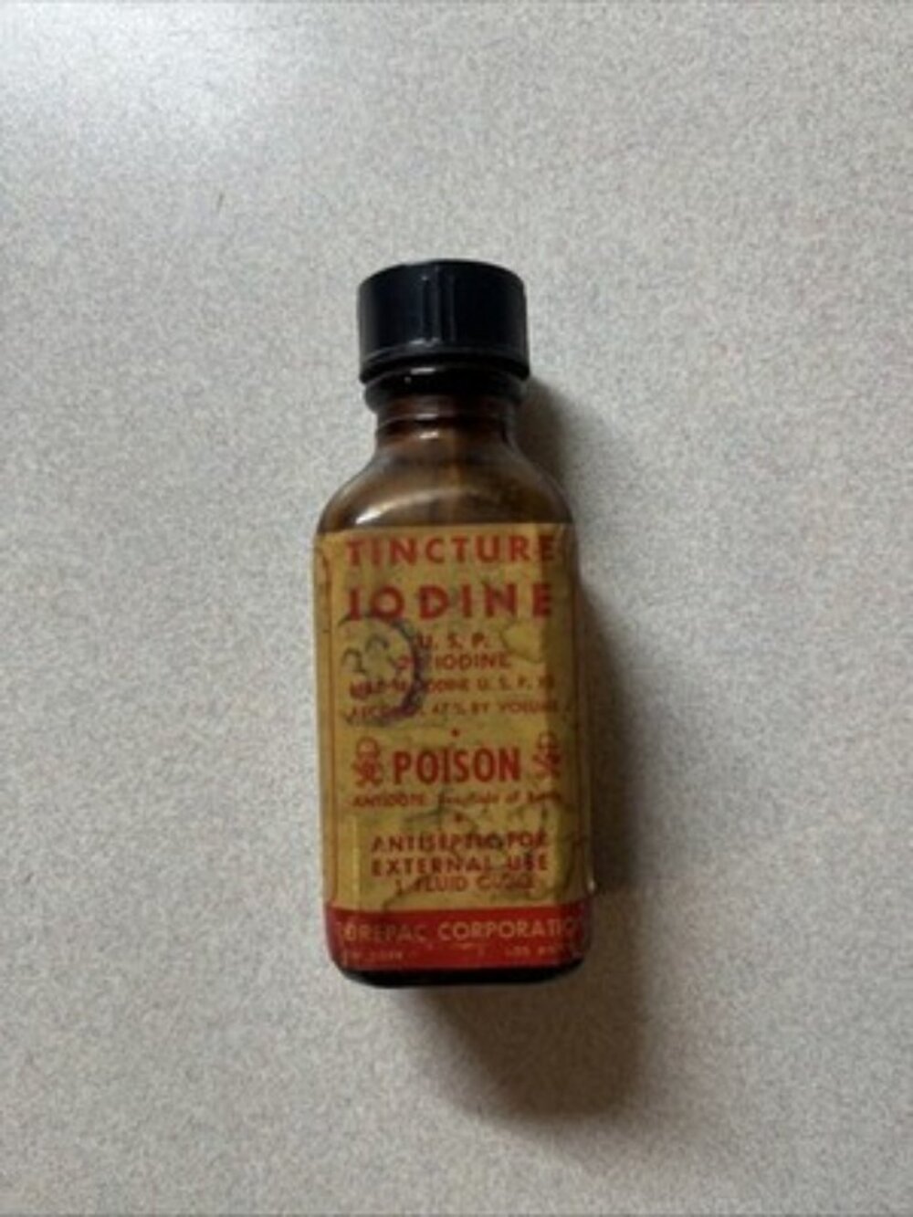 Vintage Amber Poison Bottle Tincture Iodine Empty Parker Drugs Brooklyn NY